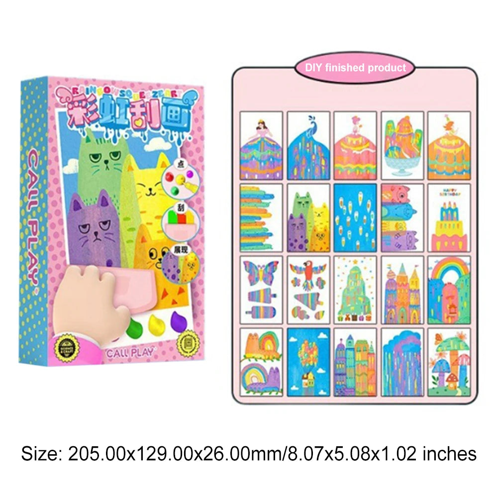 Squeegee Art Kids Paint Kit Color Scratch Painting Set DIY Rainbow Scratch Art Boys Girls Birthday Christmas Gifts