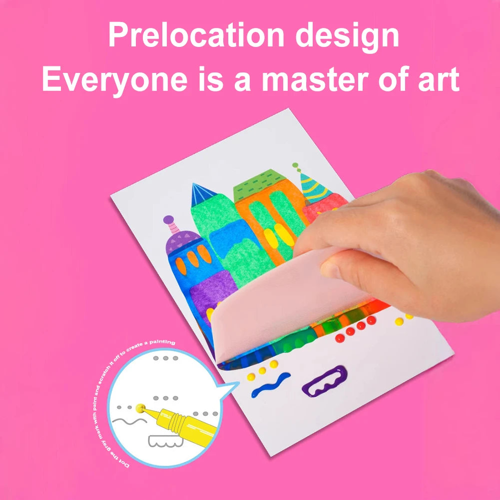 Squeegee Art Kids Paint Kit Color Scratch Painting Set DIY Rainbow Scratch Art Boys Girls Birthday Christmas Gifts